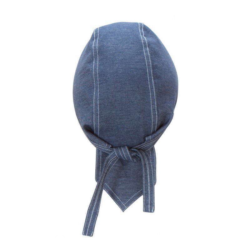 gorro para cocinero tipo bandana tejido vaquero denim con tiras de velilla