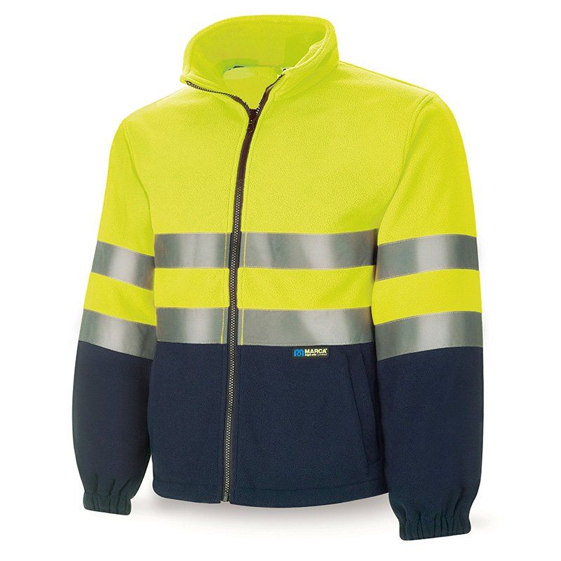 cazadora softshell alta visibilidad ambar amarillo av azul marino